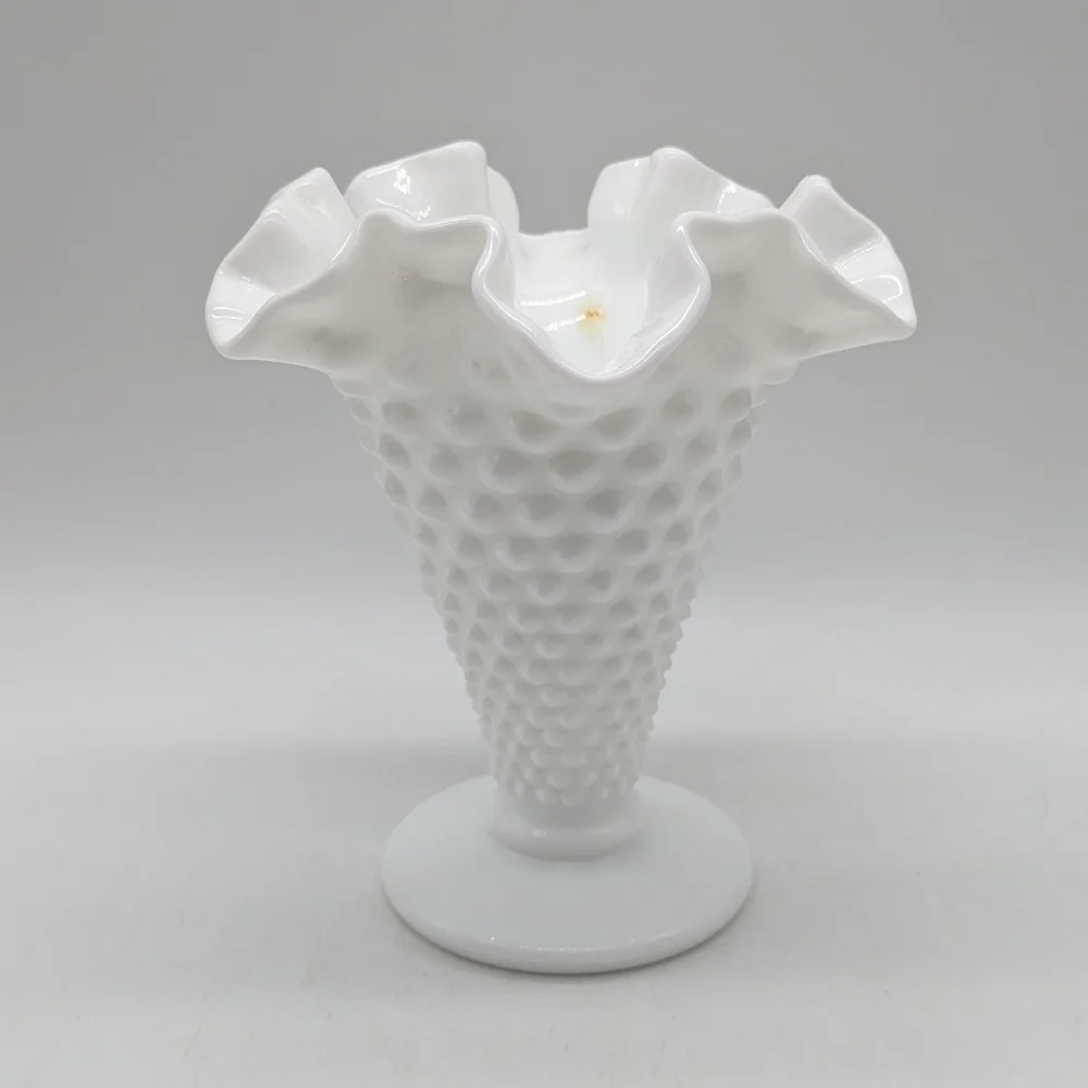 Vintage Fenton White Hobmail Milkglass Mini Vase